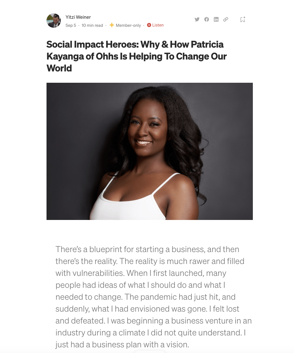 You are currently viewing {Client Feature} Social Impact Heroes: Why & How Patricia Kayanga of Ohhs Is Helping To Change Our World